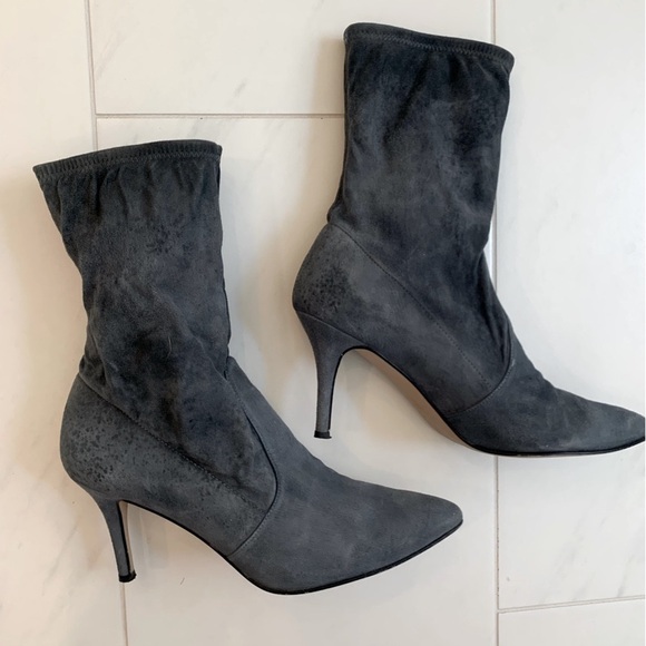 Stuart Weitzman Blue/Dark Gray Suede Ankle Boots - Picture 4 of 16